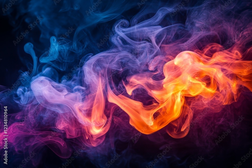 Poster Colorful smoke swirling in various shades, creating a mesmerizing visual effect in dark surroundings