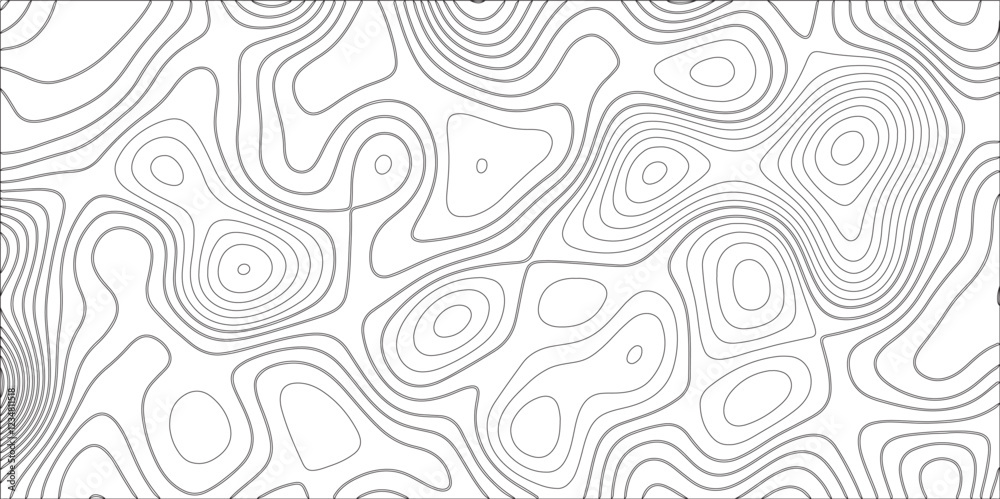 Poster Ocean topographic line map with curvy wave isolines vector illustration. Abstract topographic contours map background, Vector contour topographic map. Cartography texture abstract banner use.	