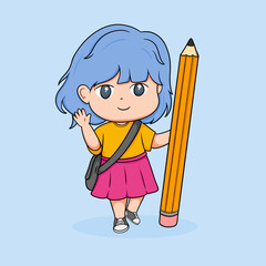 child girl school chibi cartoon