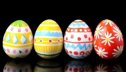 Fototapeta premium Colorful Decorated Easter Eggs on a Black Background