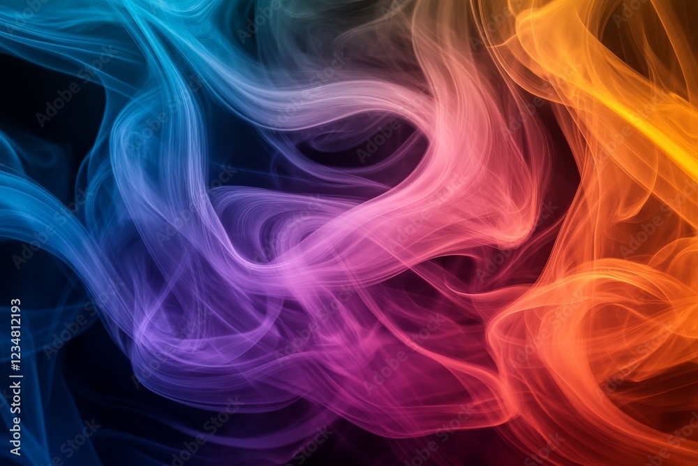 Aufkleber Colorful swirling smoke patterns create a mesmerizing abstract visual experience in a dark setting