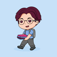 child boy school chibi cartoon