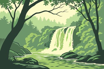 waterfall in the forest background.