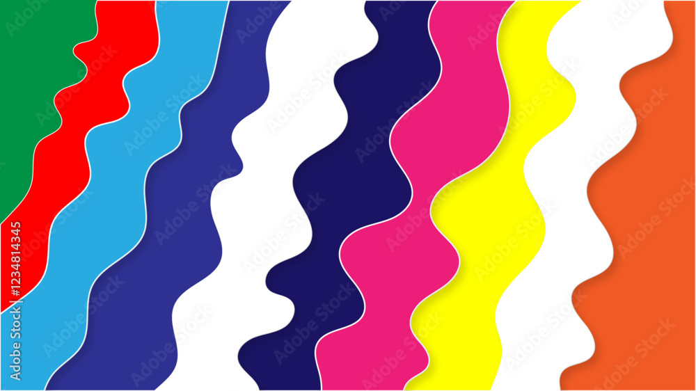 Poster colorful wavy overlapping layers of papercut background. bright gradient color texture design. multi