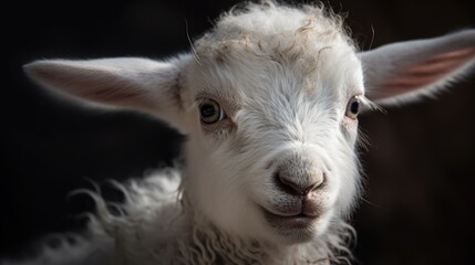Obraz premium Close-up Portrait of a White Lamb with Curious Expression