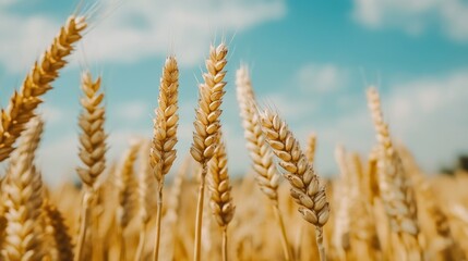 Fototapeta premium Golden Wheat Stalks Against a Blue Sky