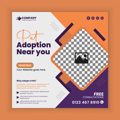 Pet Adoption, Food and Healthcare Service Social Media Post Design or Pet Business Facebook and Instagram Post Square Banner Template