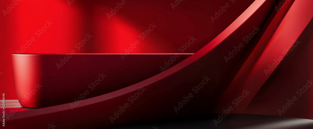 Poster Red abstract design featuring a sleek, curved shape with soft lighting highlighting the clean lines of the object, perfect for product display or minimalistic presentations