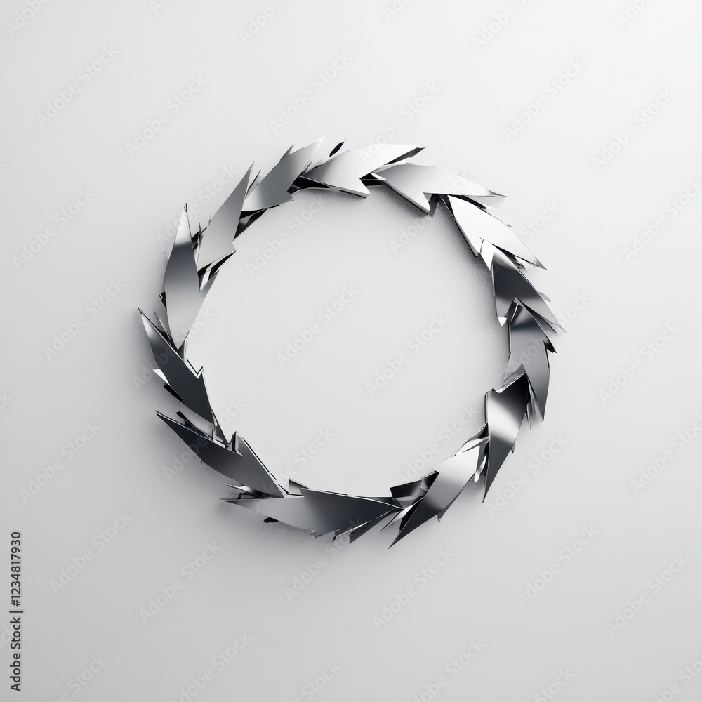 Poster metallic wreath design with sharp angles and contemporary aesthetic on a plain background. generativ