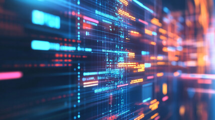 Abstract Digital Data Stream Futuristic Technology Background Neon Orange Blue Lines Art Code Glow  