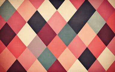 Fototapeta premium A textured diamond pattern featuring a mix of warm and cool colors, creating a vintage, quilt-like appearance.