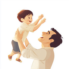 father holding his baby in his arms, both smiling and surrounded by soft colors, white background, vector illustration,