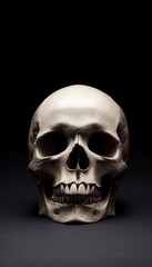 Human skull in dramatic low-key lighting.