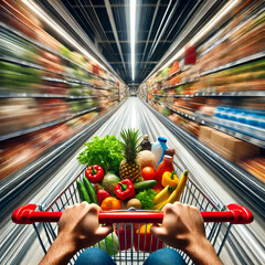 High-Speed Grocery Shopping: A First-Person Rush Through the Aisles