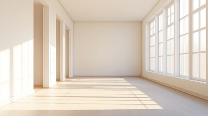 Fototapeta premium Empty Room with Sunlight Streaming Through Windows