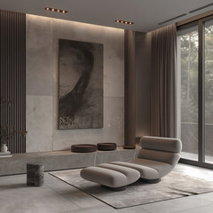 Aesthetic elegant minimalist modern interior design. Clear mock up empty wall for decoration in the apartment. Copy space in the room.