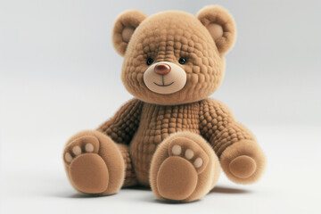 A 3D cartoon-style baby brown teddy bear with soft, plush fur