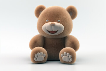 A 3D cartoon-style baby brown teddy bear with soft, plush fur