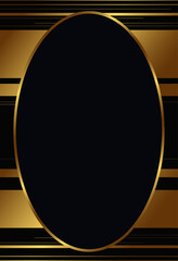 Obraz premium Vector holiday dark background with shining oval frame and golden lines