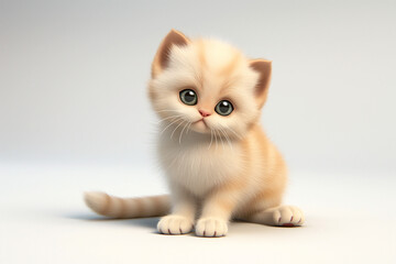A 3D cartoon-style baby kitten sitting adorably on a clean white background