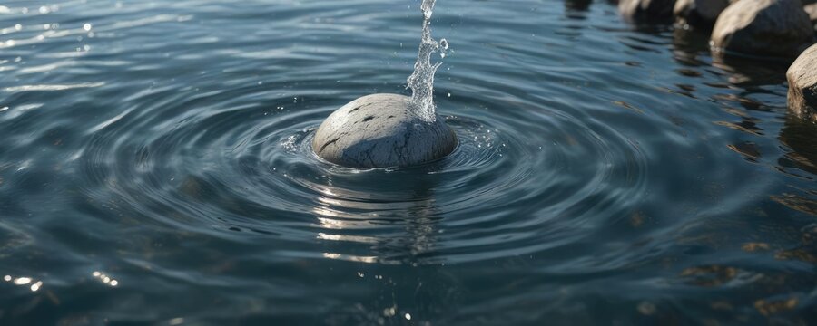 Ripple effect from a stone thrown in the water, splash, fountain