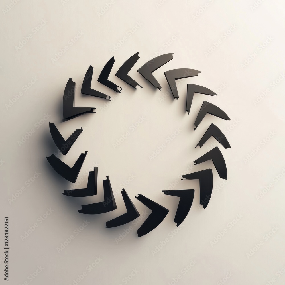 Fototapete circular arrangement of black geometric shapes displayed against a light background creating a moder