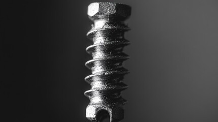 Close-up of a Silver Screw with a Hex Head