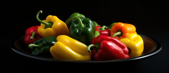 Colorful Bell Peppers in a Black Bowl