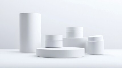 White Cylindrical Display Stand with Blank Containers