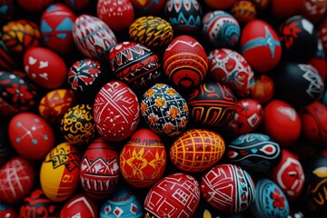 Obraz premium Colorful Hand-Painted Easter Eggs in Vibrant Patterns and Designs