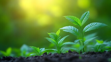 Young Green Plants Growing In Rich Soil