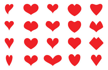 Red Heart Icons Set – Love, Valentine, Romance, Wedding, Passion, and Romantic Symbols Vector Illustration