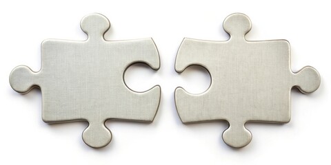 Obraz premium Two interlocking puzzle pieces, a representation of teamwork and problem-solving, with a textured surface and a white background