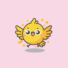 Super Cute Chabi Yellow bird Happy expression. kawaii style. Kids tee print design. Pet Animal Icon in flat cartoon style