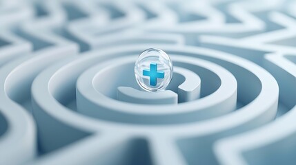Medicare myth. A glass sphere with a health symbol sits in a stylized maze design.