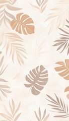 Neutral-toned tropical leaves on a textured background.  A calming, minimalist design.