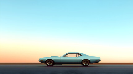 Fototapeta premium Classic car on open road at sunset 