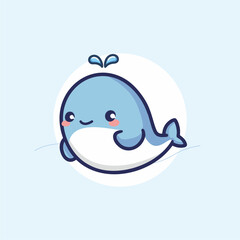 Fototapeta premium Super Cute Chabi Whale Happy expression. kawaii style vector illustration. Kids tee print design. Pet Animal Icon in flat cartoon style