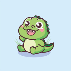 Super Cute Chabi crocodile Happy expression. kawaii style vector illustration. Kids tee print design. Pet Animal Icon in flat cartoon style