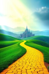 Yellow Brick Road Leading to Majestic Castle Landscape