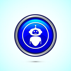AI assistant icon design illustration. Digital or virtual assistant sign, Robot icon, Blue color round button design