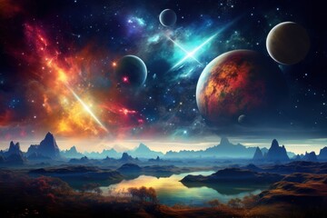 Galactic exploration cosmic landscape outer space digital art celestial view fantasy