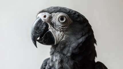 Fototapeta premium Close-Up Portrait of a Majestic Black Parrot Against Neutral Background