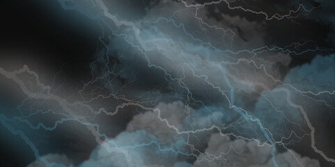 Thunder Stock Image In Black Background. Massive lightning bolt with branches isolated on black background.
