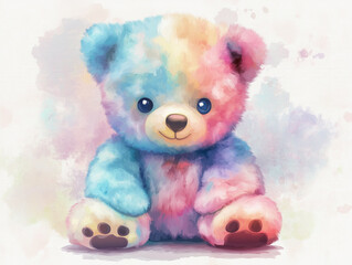 vector-style illustration of a soft baby bear with pastel-colored fur,
