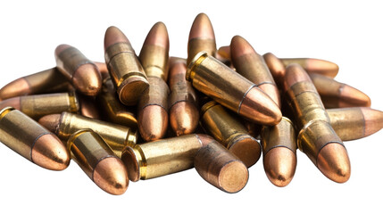 Pile of bullets isolated on white background 