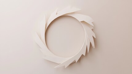 Minimalist circular wreath made of white paper leaves on a soft neutral background for modern decor. Generative AI