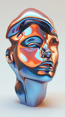 Abstract colorful metallic face sculpture with smooth reflective surface
