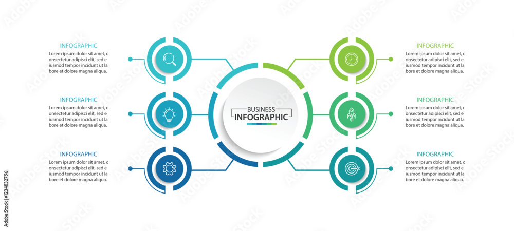 Leinwandbilder vector infographic label design with circle infographic template design and 6 options or steps.