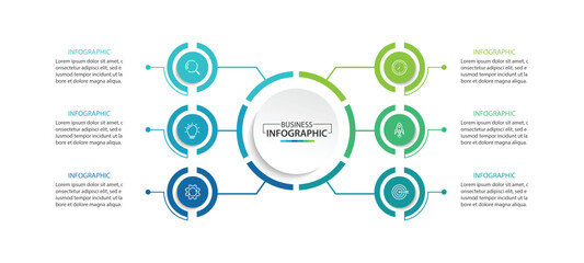 Vector infographic label design with circle infographic template design and 6 options or steps.